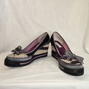 Stylish Women's Platform Wedge Shoes - Black and Purple